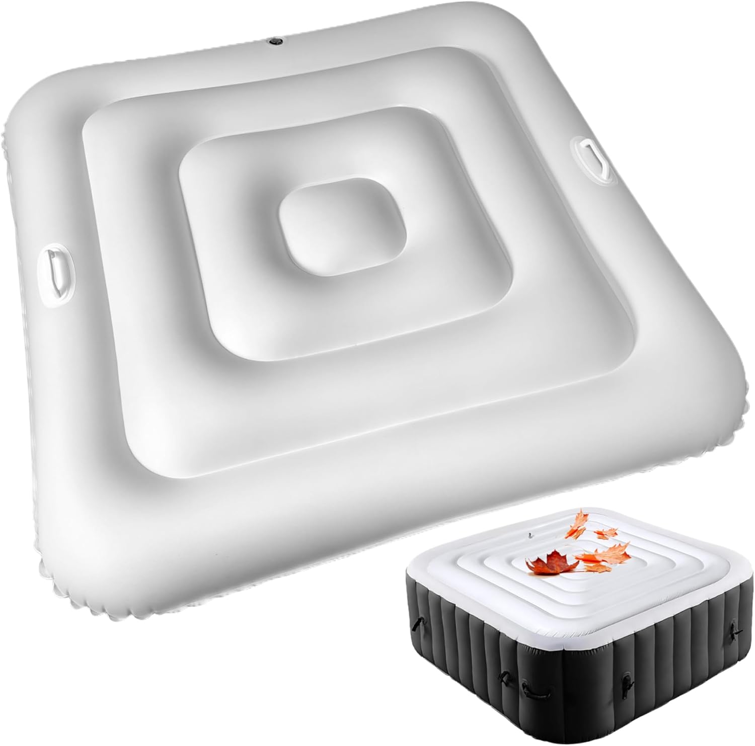 Inflatable Hot Tub Cover 55in PVC Square Hot Tub Cover with Handle and Quick & Easy Valve Leaf-Proof Rainproof Insulated Spa Covers for Protection Inflatable Hot Tub Cover