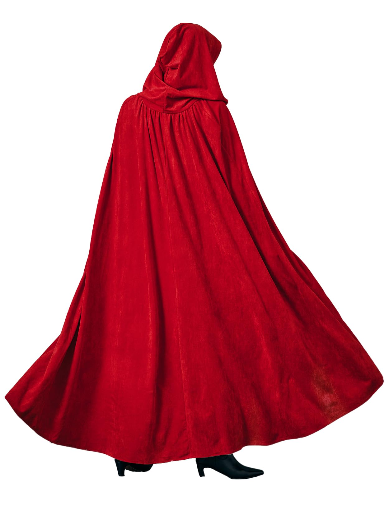 BEAUTELICATE Renaissance Hooded Cloak Faux Suede Long Medieval Cape With Hood Hobbit Northern Knight Witch Wizard Cosplay Halloween Fancy Dress Costume for Men and Women Red - Image 4