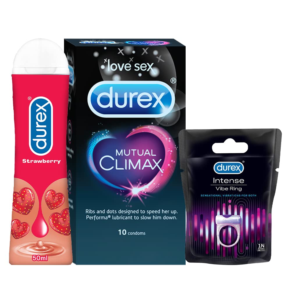 Durex Mutual Climax Condoms - 10 Count with Strawberry Lubricant Gel - 50ml and Vibrating Ring-image-22