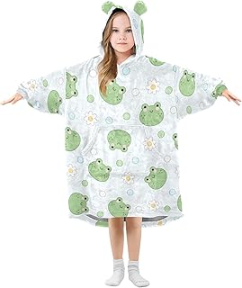 GOODOLD Cartoon Frogs Wearable Blanket Hoodie for Kids Oversized Sherpa Hooded Blanket Cozy Warm Gift