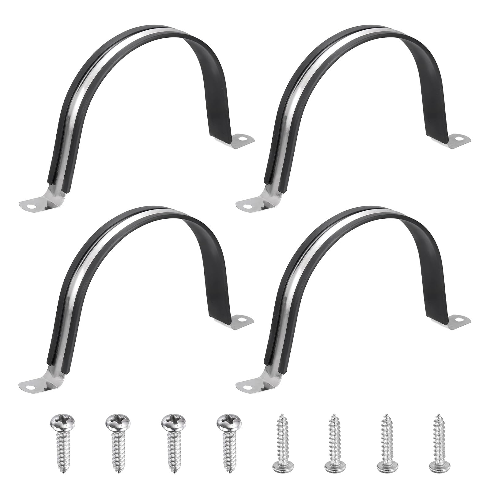 sourcing map 4Pcs 108mm Pipe Clips, 304 Stainless Steel Rubber Coated Cushion Pipe Strap Clamp U-Shaped Bracket with M3x1108mm Screws for Tube Hose Cable Installation, Black — image 1