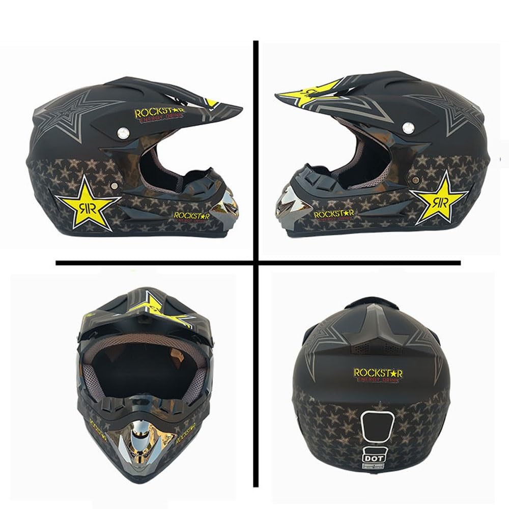 Casco de Motocicleta para Adultos Y NiñOs, con Gafas, Guantes Y MáScara, Casco Integral para Todoterreno, Descenso, Moto de Cross, ATV, BMX, Bicicleta de MontañA, Quad, Aprobado por Dot