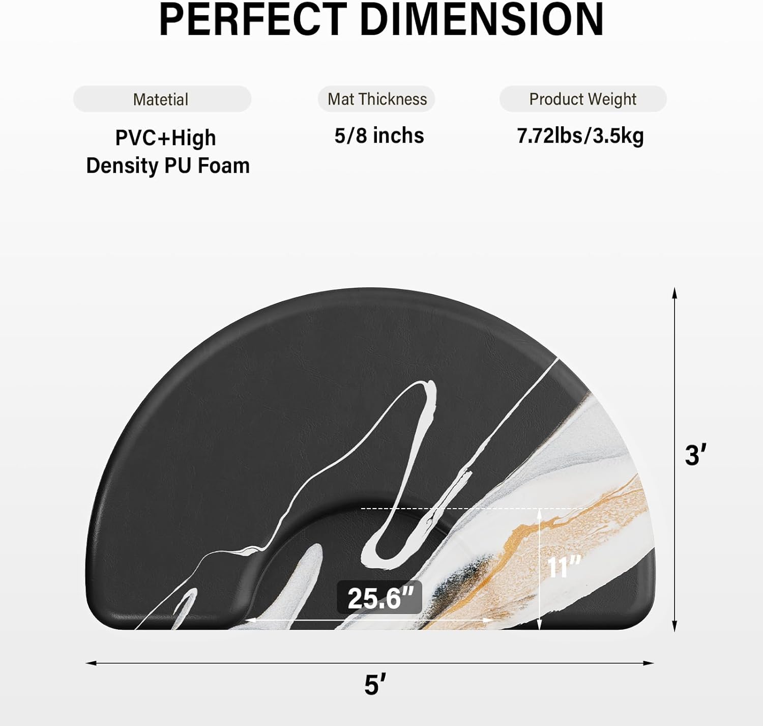 OmySalon 3’x 5’x5/8'' Thick Salon Mats for Hair Stylist Anti Fatigue, Barber Floor Mat with Round Base, Salon Chair Mat Hairdresser Standing, Anti-Slip Easy Cleaning