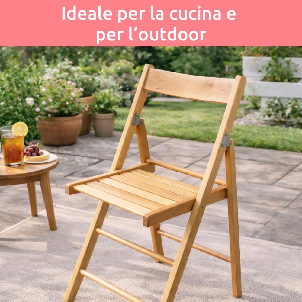 Compactor Sedie Pieghevoli in Legno di Faggio – Sedia Pieghevole Classica Salvaspazio per Cucina e Casa 41x42x78 cm