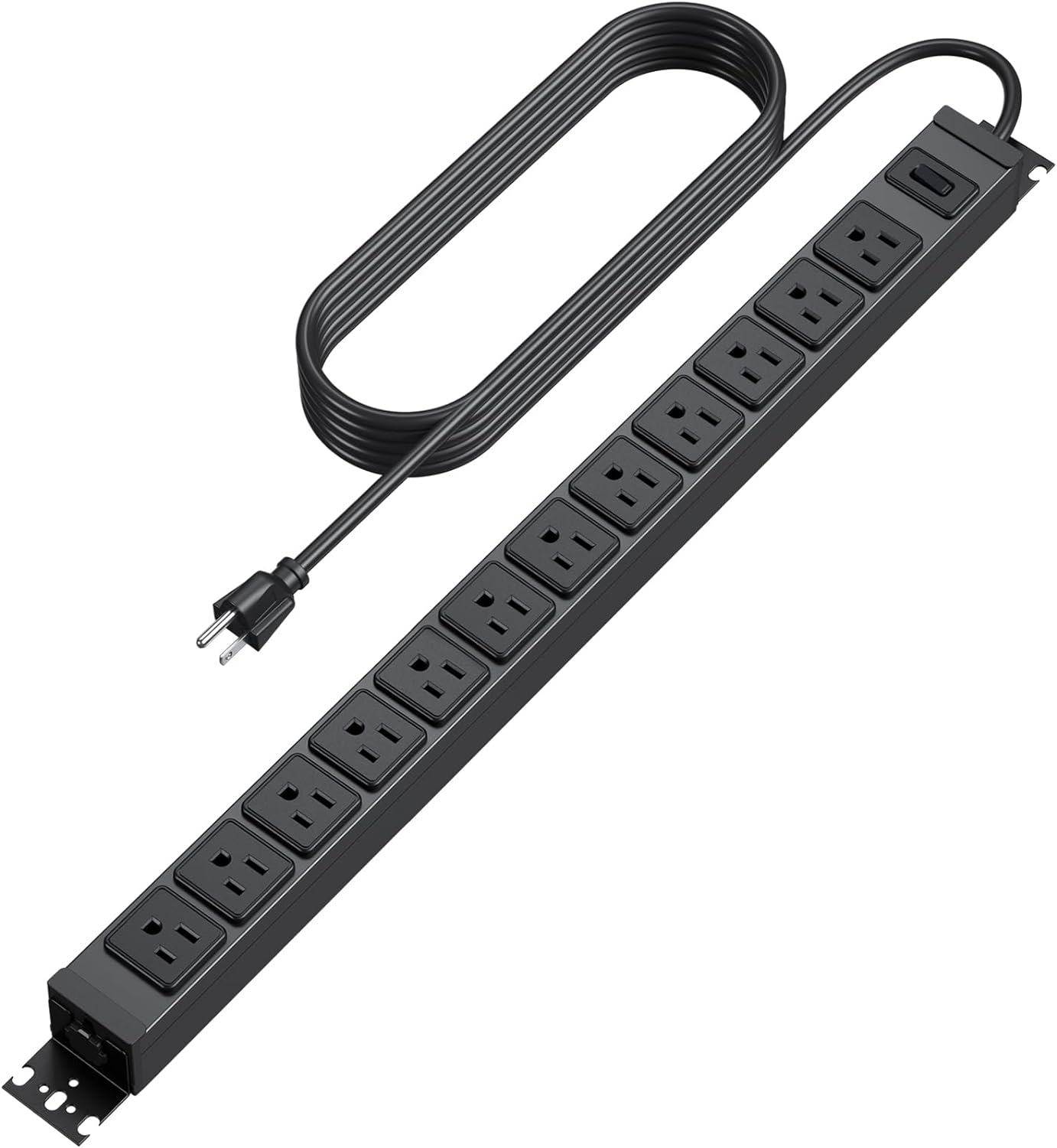 HHSOET 360° Rotating 12 Outlet Mountable Power Strip, Aluminum Alloy Power Strip Extension Cord, Heavy Duty Wall Mount Surge Protector with Switch, Works Great and Very Versatile, 6ft Power Cord.Black 12AC 6FT