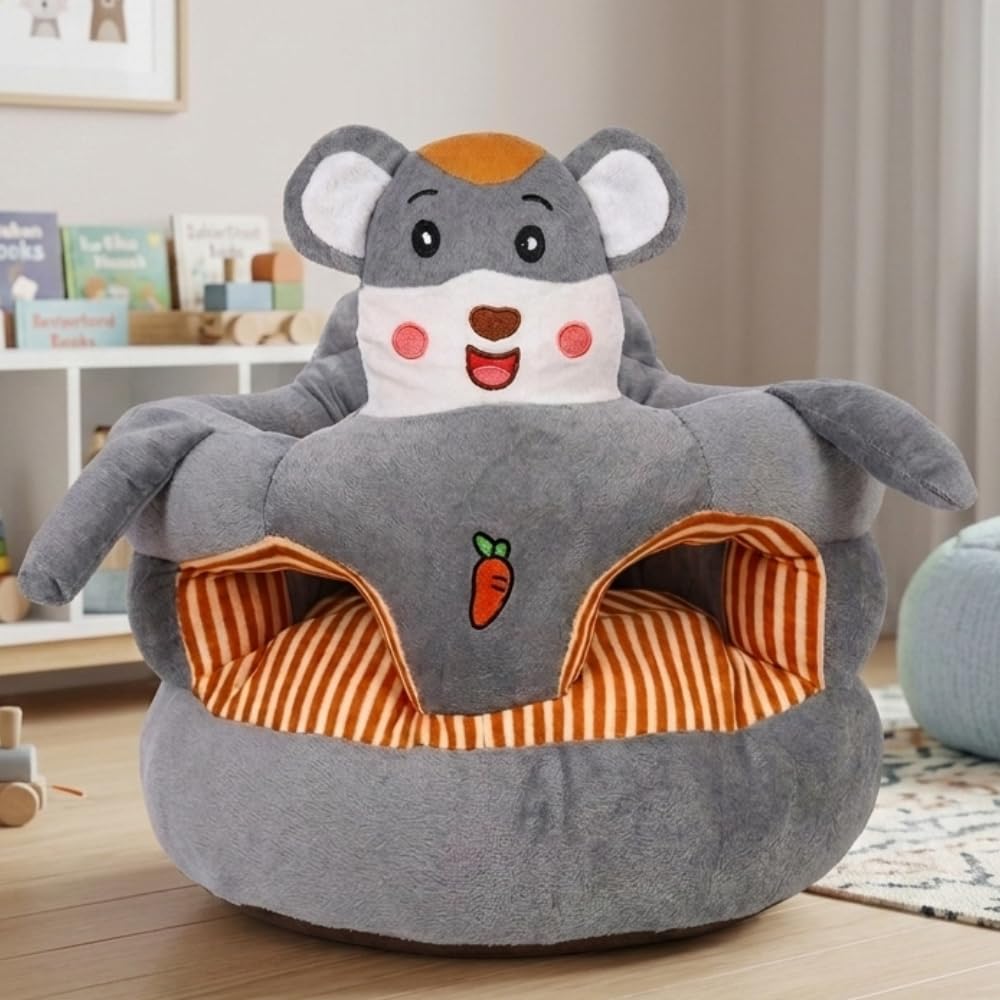 35X40cm Soft Fur Stuffed Animals Plush Cushion Baby Sofa Seat or Rocking Chair | Cushion Couch | Sitting Stool for Kids | Birthday Gift Return Gift Seat (Use for 1 Year to 5 Year) (Rat (Mouse))-image-38