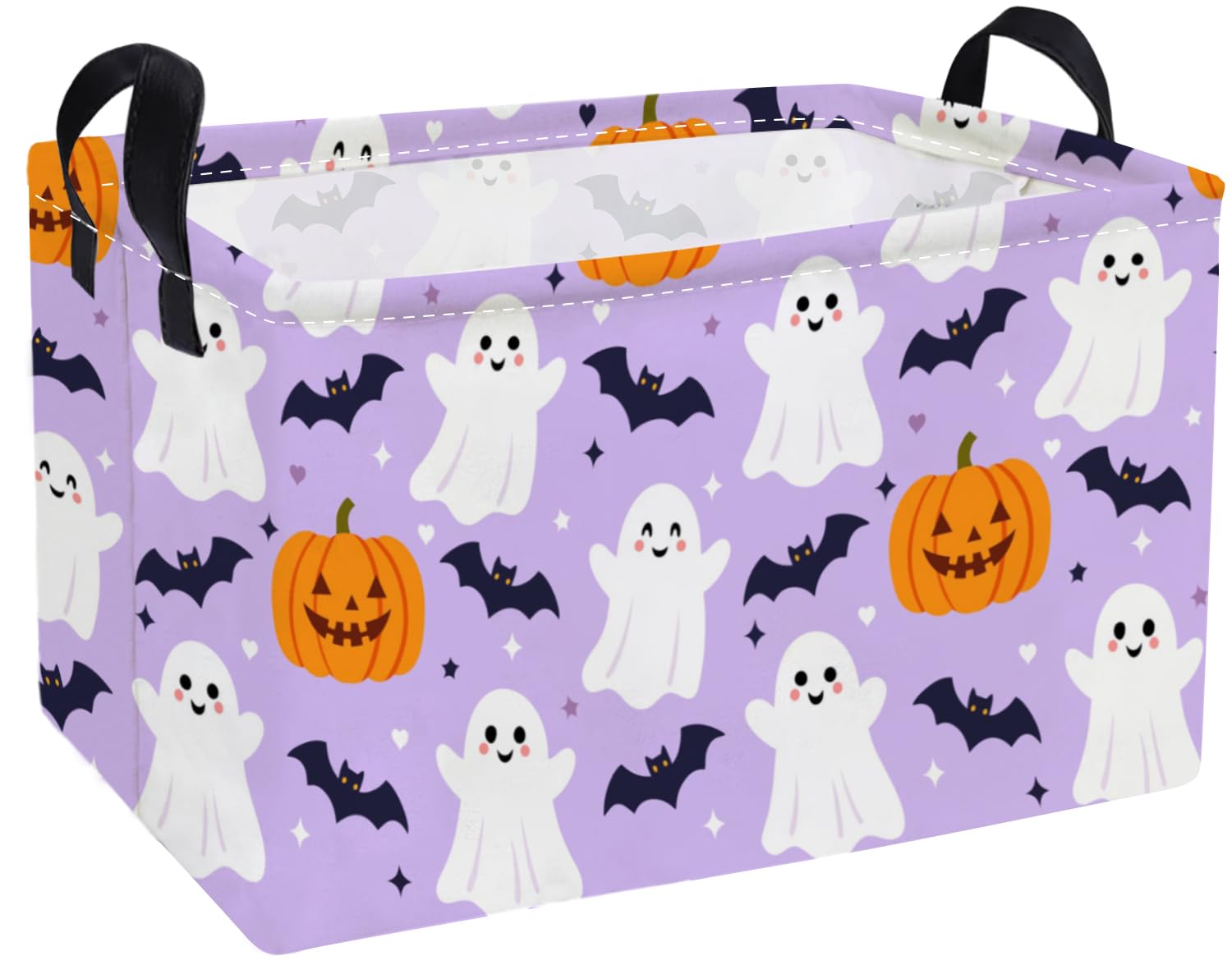 Essme Rectangular Halloween Baskets,Ghost Storage Box,Cute Basket for Kids Room Decor, Book Bins,Shelf Basket.（Purple Halloween