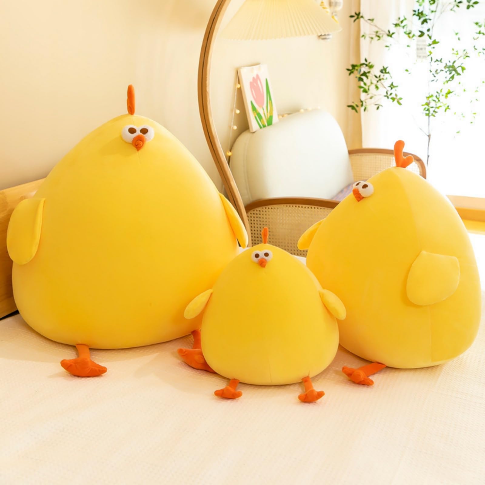 Kuscheltier Küken, Süßes Pummelige Hühner Plüsch, Kleines Gelbes Küken-Kissen, zum Kuscheln und Spielen, für MäDchen Und Jungen (85 cm,Gelb)