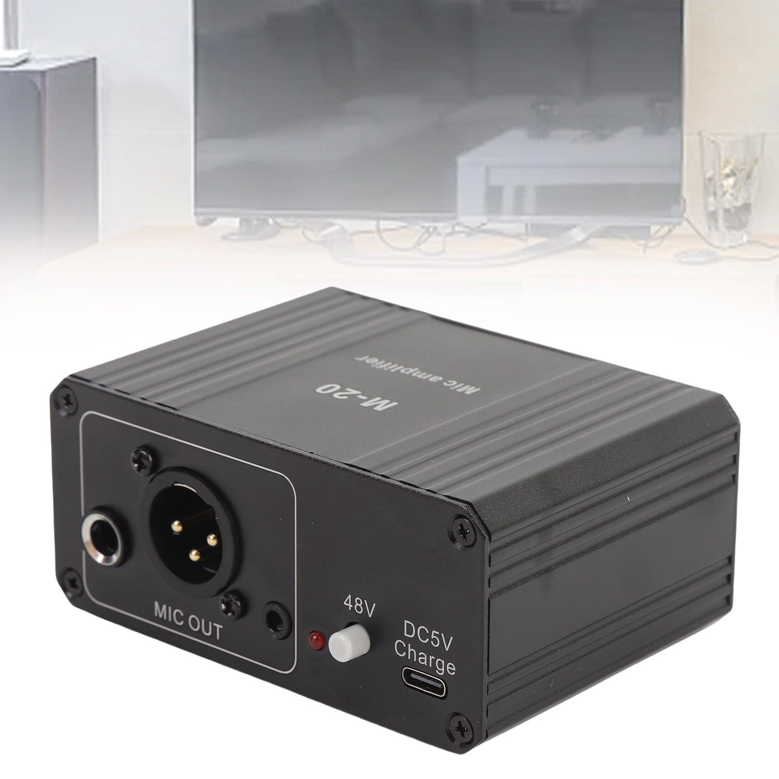 Preamplificador de micrófono HaloVerde XLR con potencia de 48 V que ofrece alta ganancia de 27 dB, un preamplificador de micrófono recargable de bajo ruido para micrófonos