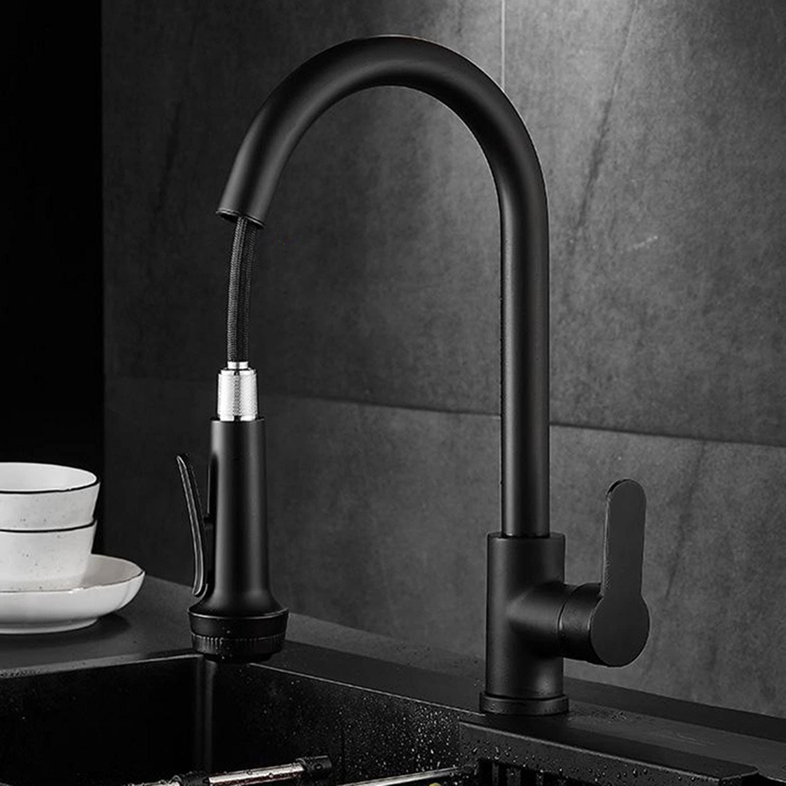 Grifo de cocina extraíble con pulverizador extraíble, arco alto giratorio de 360 grados para una fácil limpieza del fregadero