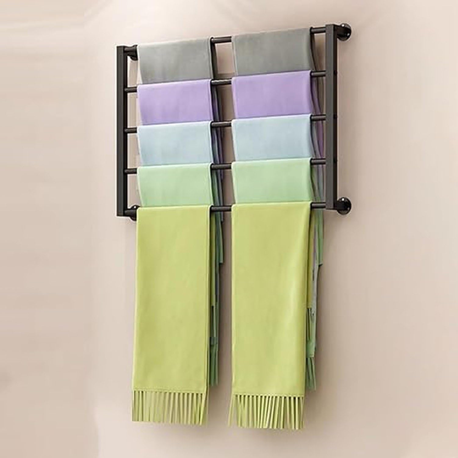 Stojak na szaliki i chusty ścienny wieszak organizator 80x120 cm Stelaż na apaszki jedwabne z ruchomym drążkiem; koniec z walizki Wysokość regulacja no montage, Black, W120cm/47.2" x H60cm/23.6"