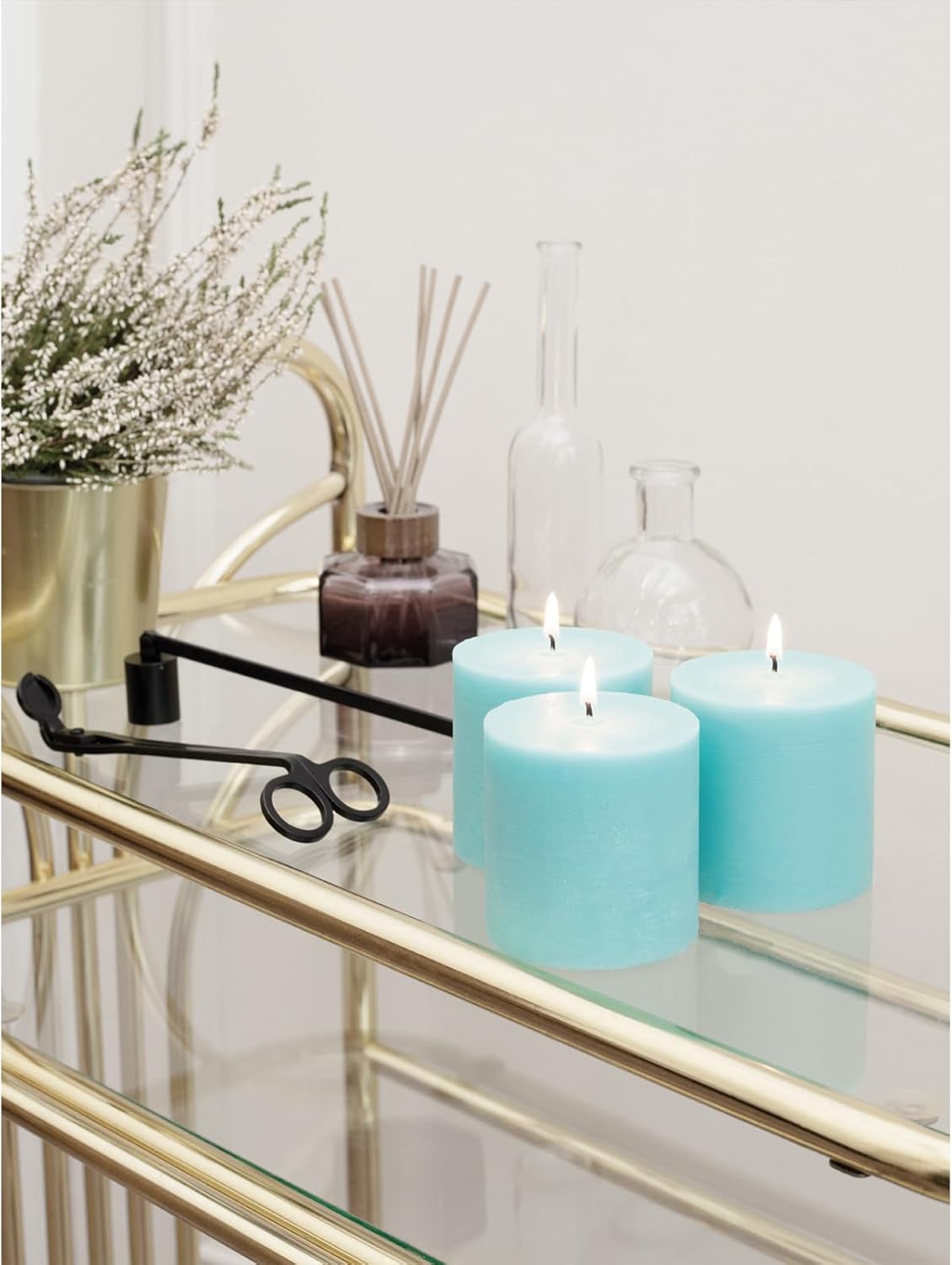 CANDWAX 3x3 Pillar Candles Set of 3 - Rustic Unscented No Drip Light Turquoise Candles for Home Decor, Weddings, Centerpieces - Image 6