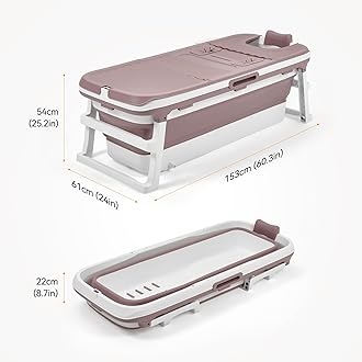 Warmiehomy Portable Bathtub for Adult, 153x54x61CM Folding Massage Sweat Steam Bath Tub with Lid, Large Thicken Plastic Adult Bathtub, Freestanding Bathtubs Home Sauna, Pink