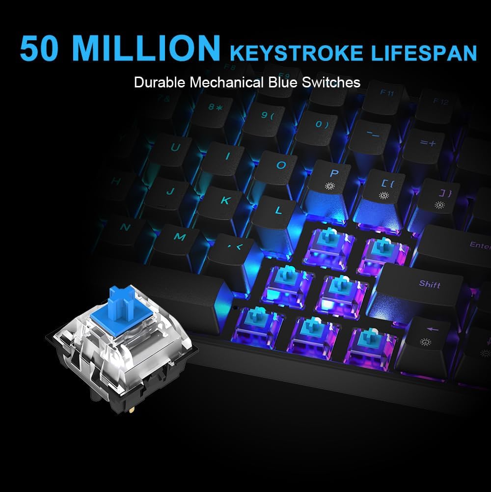 FOXXRAY HKM-S93 Mechanical Gaming Keyboard, Compact 75% Layout Hot-Swappable Gaming Keyboard Blue Switch, RGB Backlit with Customizable Keys, 84-Key Wired Computer Keyboards for Laptop PC Gamer-Black