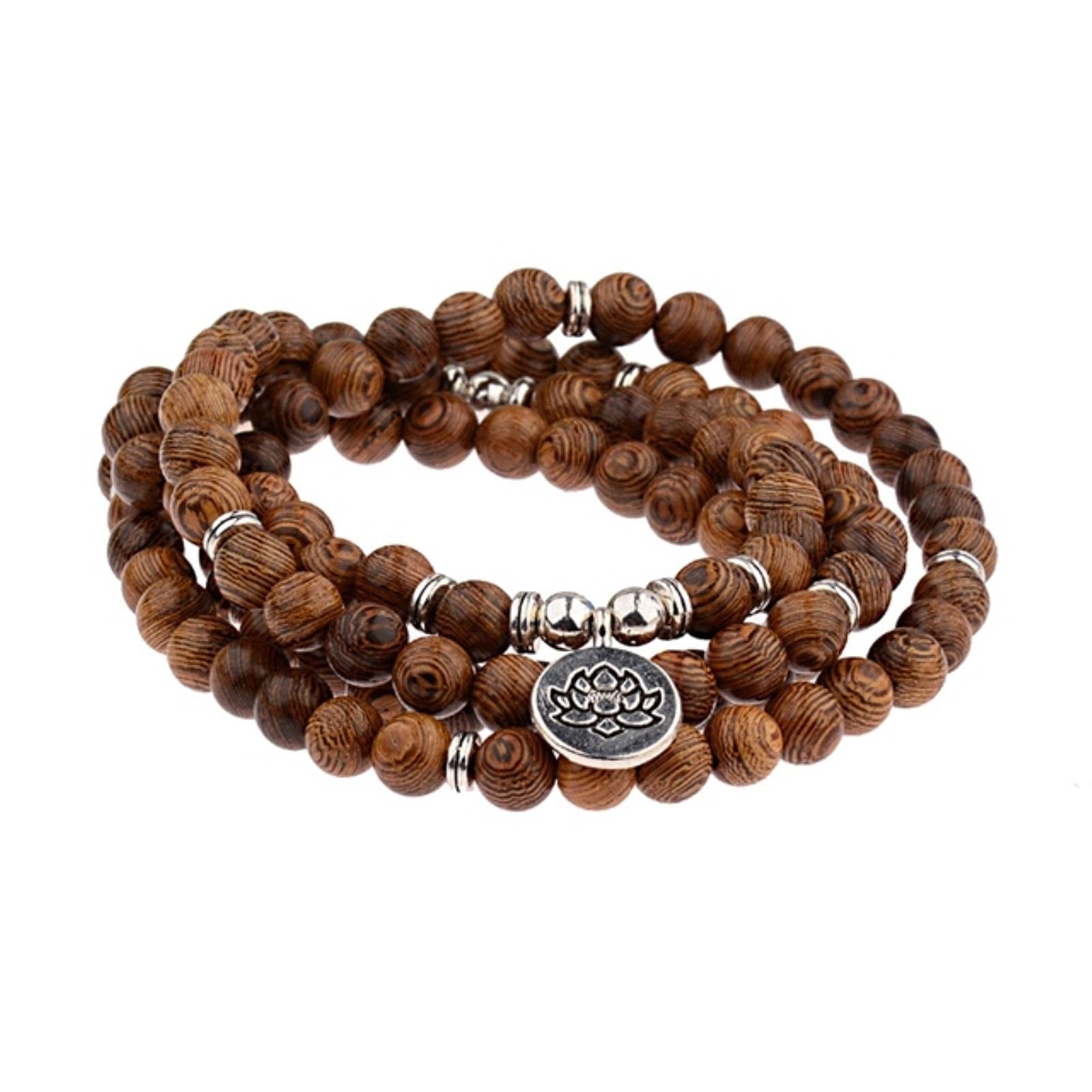 Bracciale con perline di legno naturale Buddha tibetano