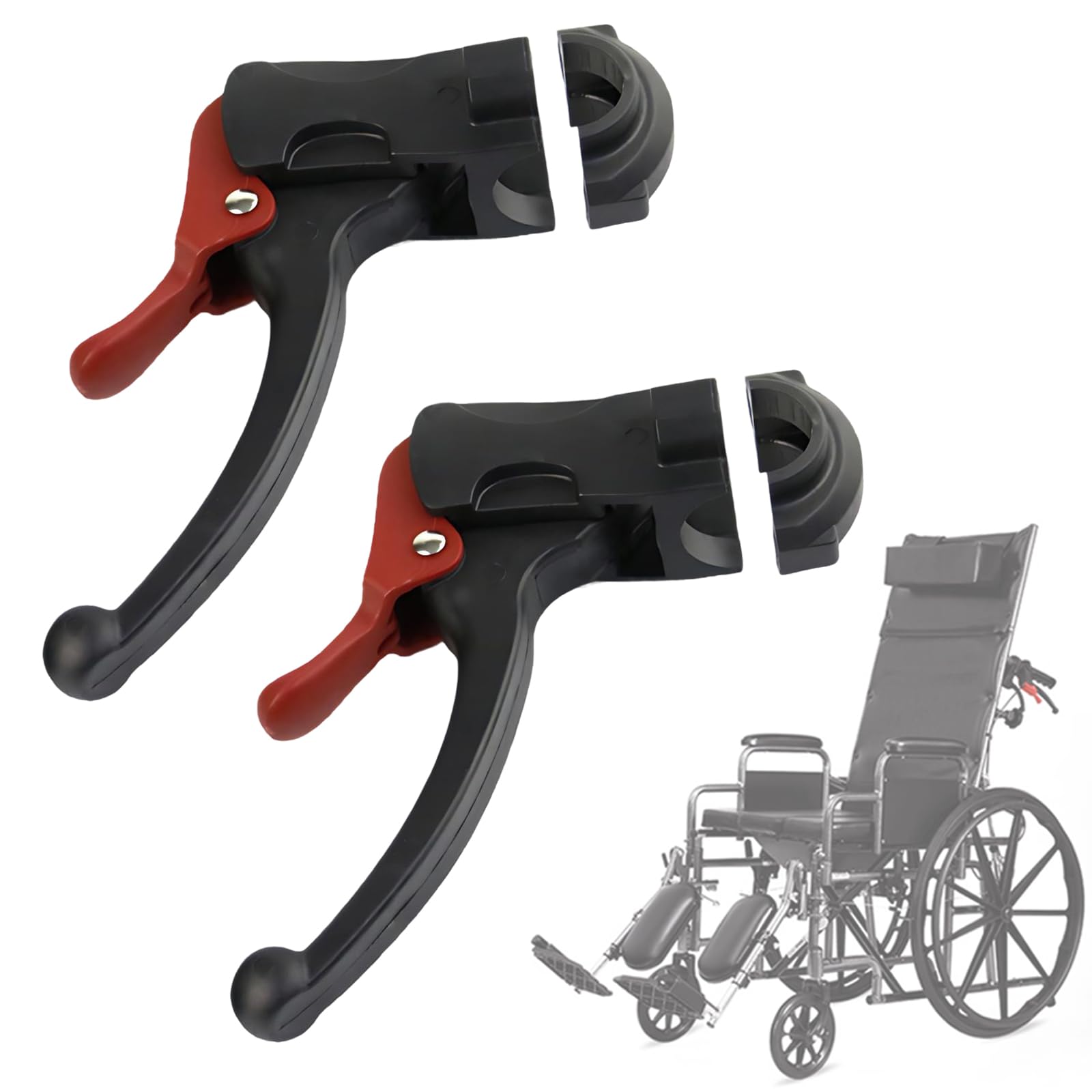 LITEMATIRA Wheelchair Hand Brake with Self-Locking Brake System, Attendant Wheel Lock Brake Levers Replacement, Fits 1" Tube, 1 Pair