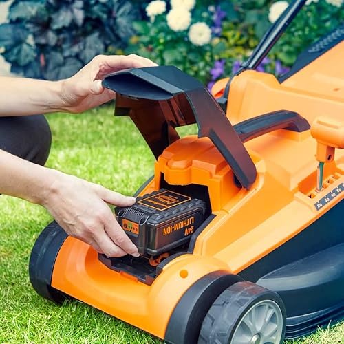 LawnMaster MX 24V 37cm Cordless Lawnmower with Spare Battery, MX 24V 4.0Ah Lithium Ion Battery and Fast Charger, Rear Roller (37cm Mower)