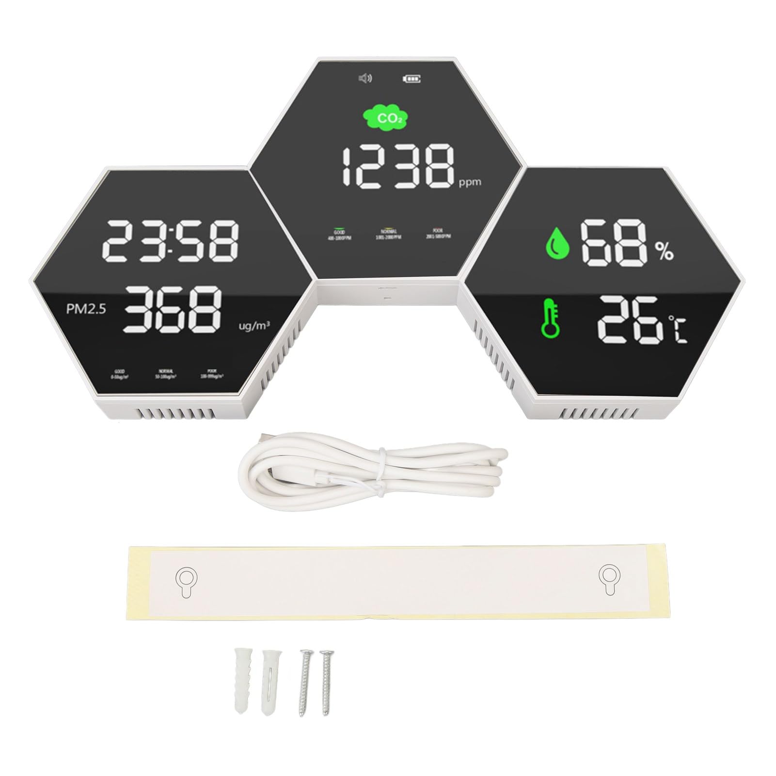 Medidor de CO2 PM2.5, Alarma Ajustable Montada en la Pared, Monitor de Calidad del Aire de Alta Precisión, Medición de Humedad para Oficina