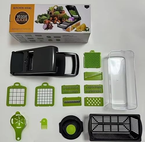 Miniatura 7 de Veggie slicer 16 pieces (Gray, 1) 16 pieces hand operated vegetable slicer, veggie chopper, food chopper, onion cutter.