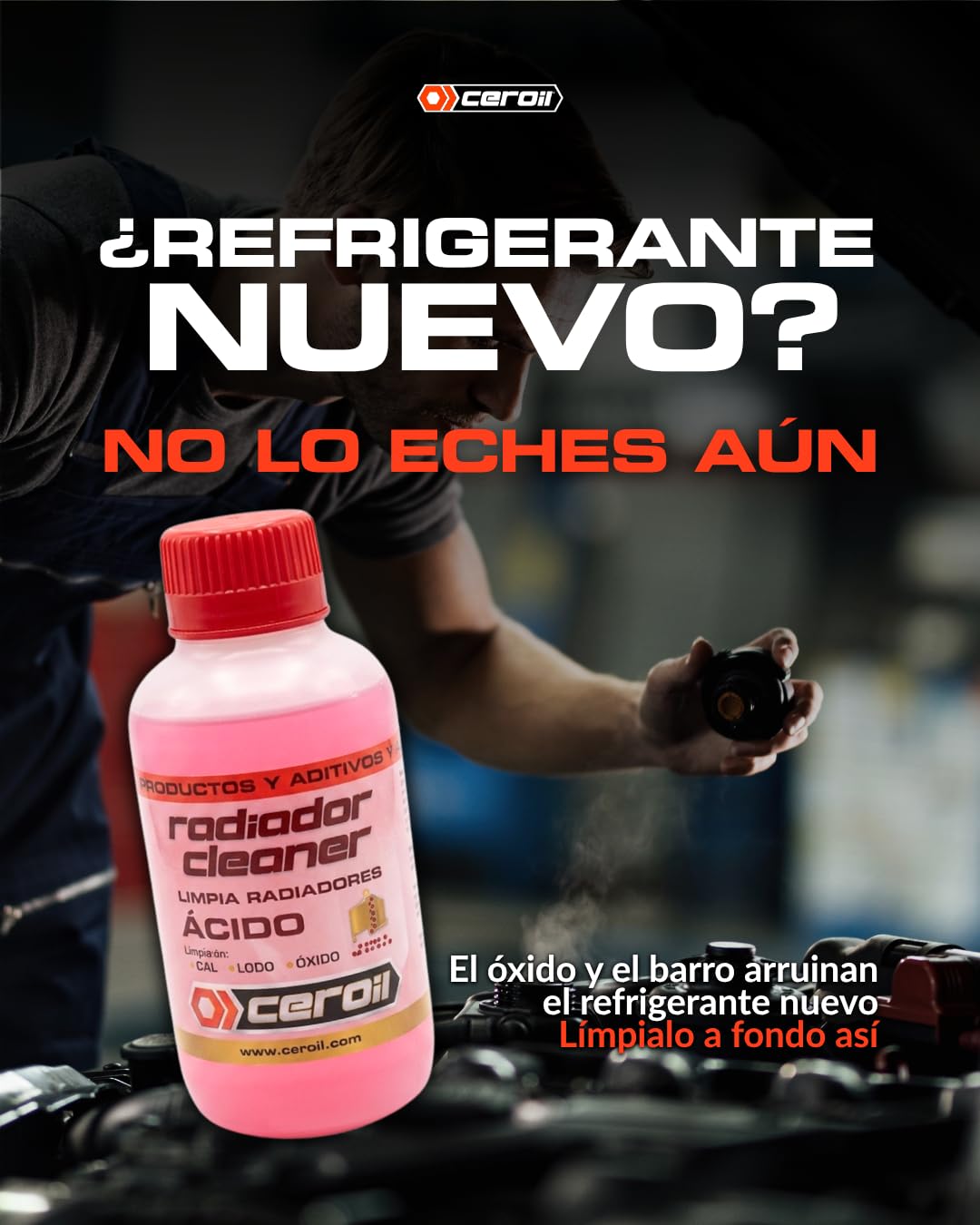Radiador Cleaner Ácido 500ml – Limpiador Sistema de Refrigeración, Elimina Óxido, Cal y Grasa – Apto para Aluminio y Cobre – para Coches, Camiones, Náutica y Maquinaria