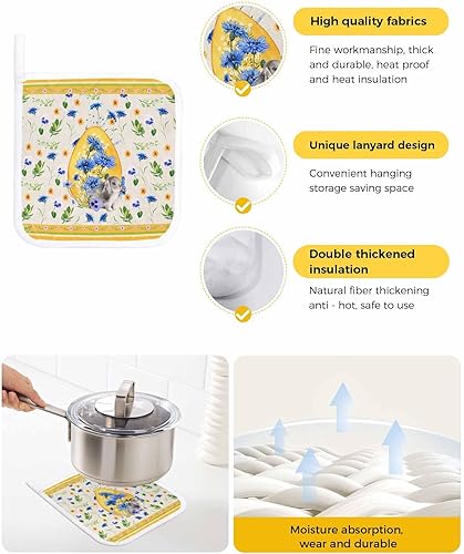 Miniatura 2 de 2 Packs Spring Easter Egg Pot Holders Sets for Kitchen,Oven Pan Plate Bowl Pads Heat Proof Mat with Hanging Loop,Terry Cloth Potholders Soft Grip