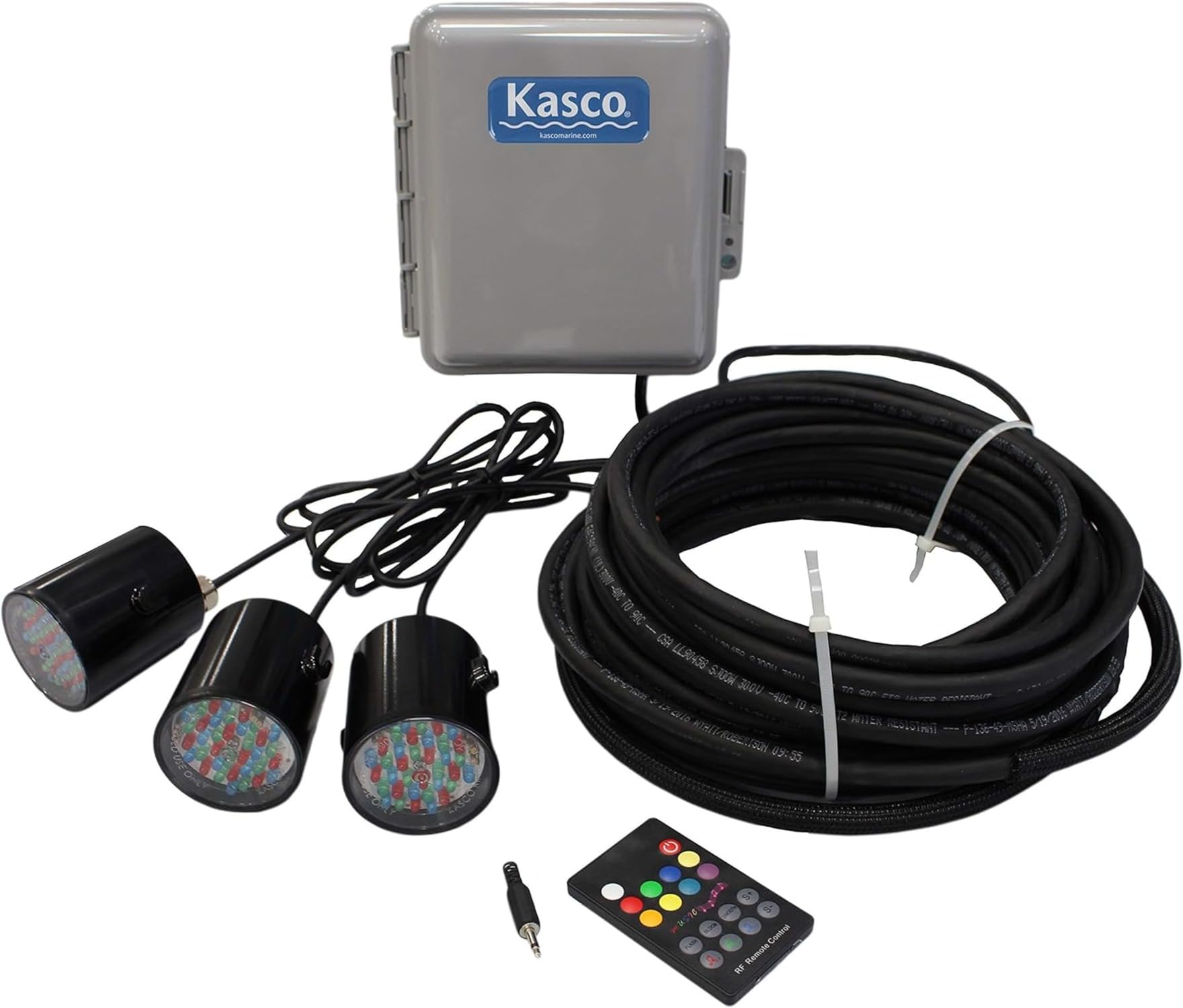 Kasco RGB LED Lighting 3 Fixtures for 1/2-1 HP Units – Runs on 24V DC at 5W per Fixture | 3 Rhythmic Sequencing Patterns with 100 ft Power Cord | RGB Fountain Decor Lights (Fountain NOT Included)