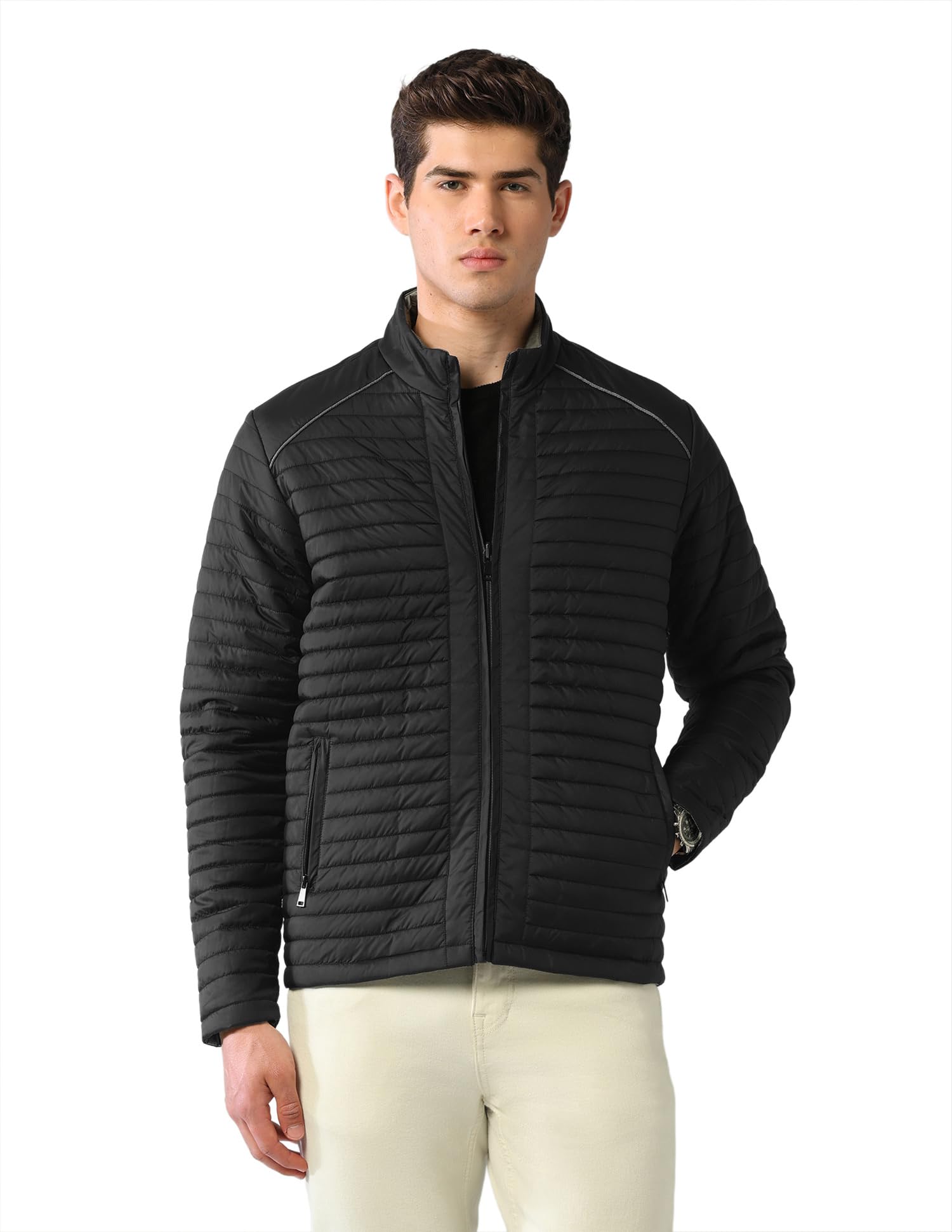 Solid Regular Fit Puffer Jacket-image-4