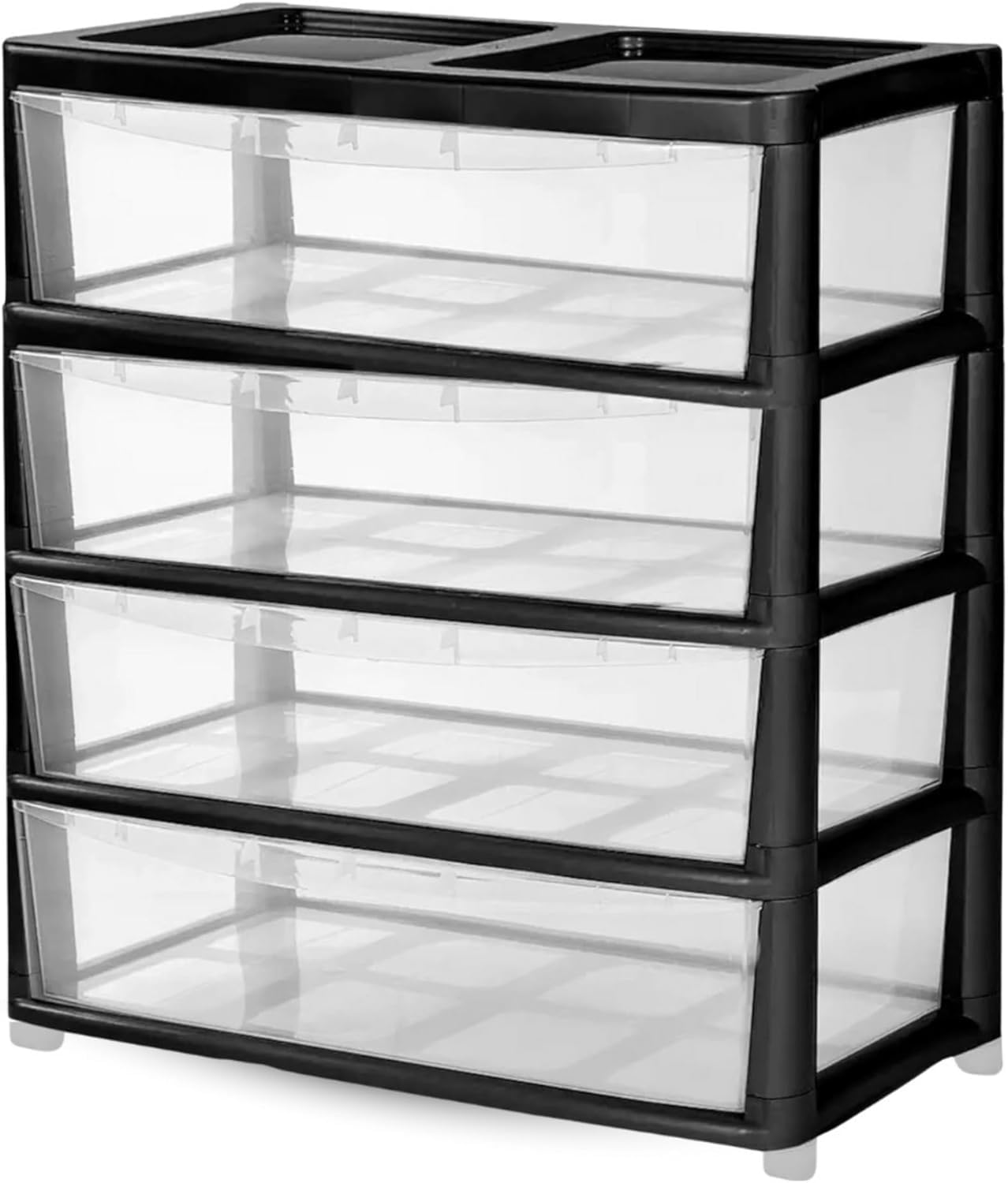 ALEEZ 4 Tier Jumbo Black/Clear Storage Drawers - Plastic Storage Cabinet, Modular Drawer Organiser - Transparent Closet Storage Unit for Bedroom, Office, Nursery, Crafts, Clothes & Household Items