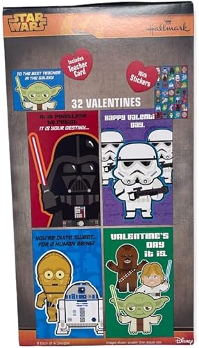 Miniatura 2 de Star Wars - Tarjetas de San Valentín de Disney con calcomanías, fiesta de intercambio de aula, incluye 32 tarjetas de San Valentín y calcomanías,