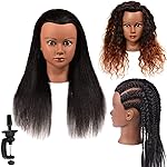Mankainhead Mannequin Head with 100% Real Hair, 16 Inch Hairdresser Cosmetology Manikin Head Training Practice Brading Doll Head for Hairstyling With Clamp Holder(16Inch,Black)