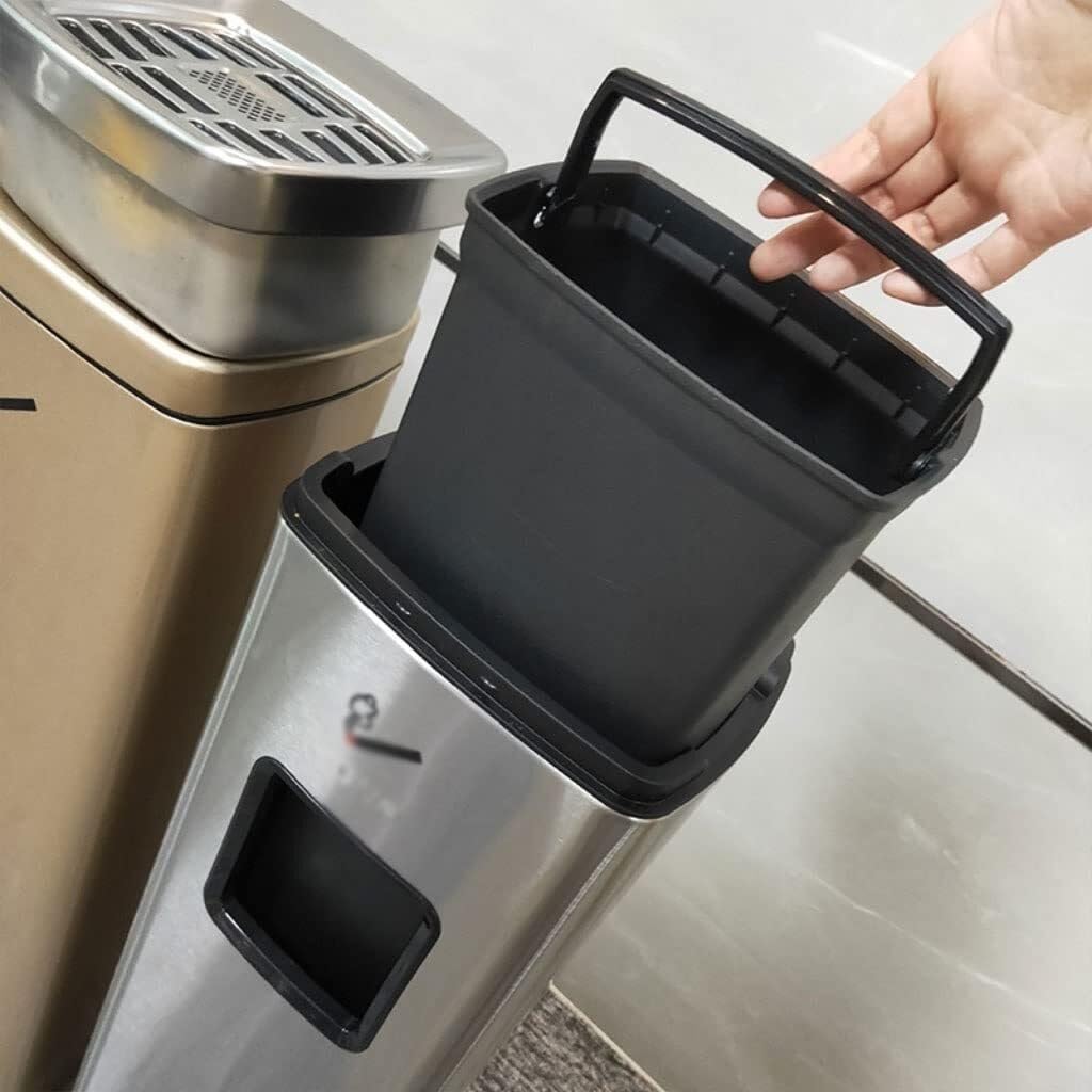 Stainless Steel Ashtray Trash Can with Removable Lid, Vertical Soot Column for Indoor & Outdoor Use