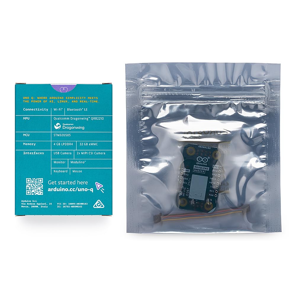 Arduino® UNO™ Q 4GB Modulino® Buzzer Bundle: Generazione di Suoni e Avvisi Acustici