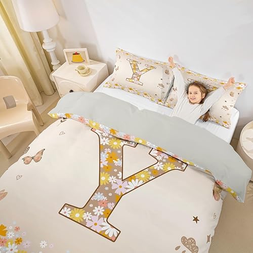 Miniatura 21 de Erosebridal Groovy - Juego de funda de edredón de flores vintage de los años 70 y 80, diseño floral personalizado, con inicial G, juego de cama