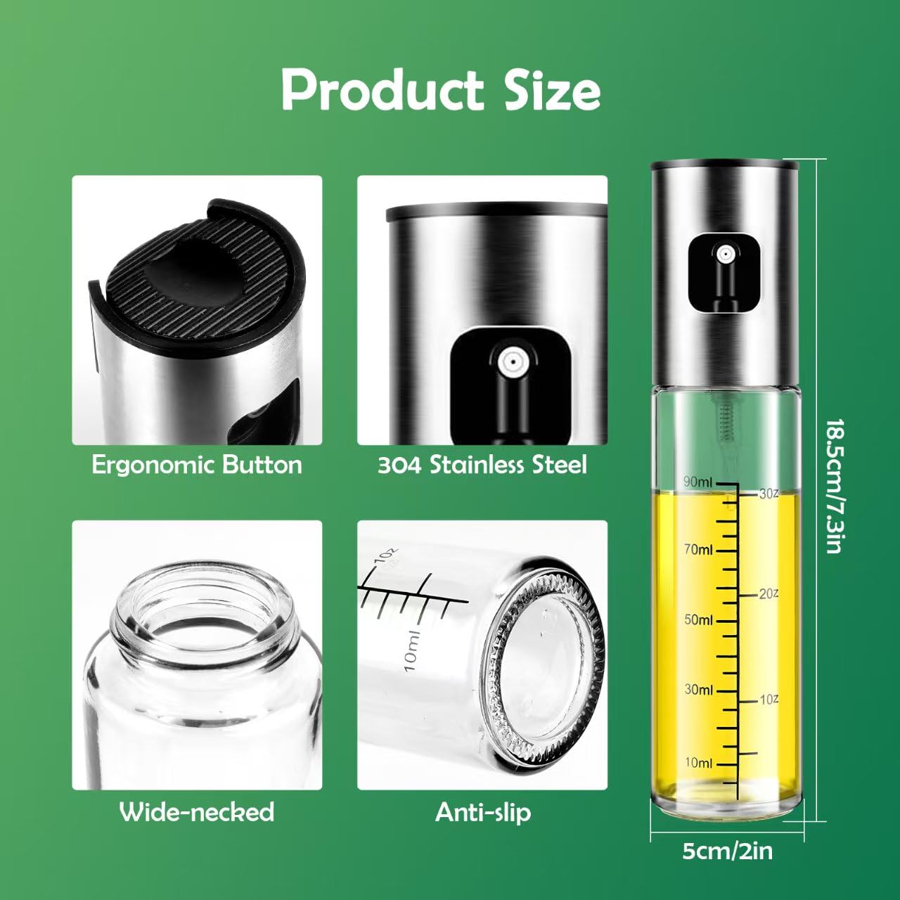 Byitin Spruzzino Olio per Friggitrice Aria 2 Pezzi, Spruzzatore Salvagoccia, 100 ml, Spray Nebulizzatore, Bocca Ampia Oliera da Cucina in Vetro