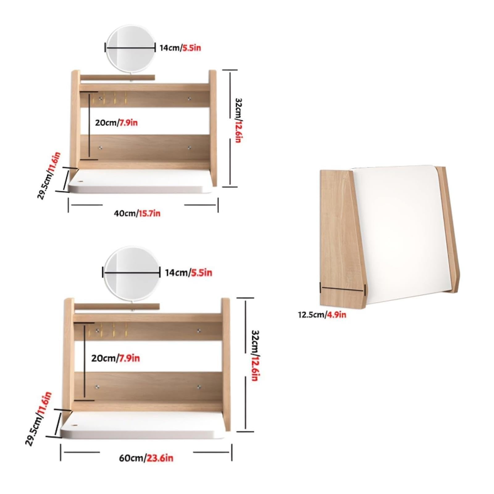 Coiffeuse Murale, Table de Maquillage Pliante en Bois