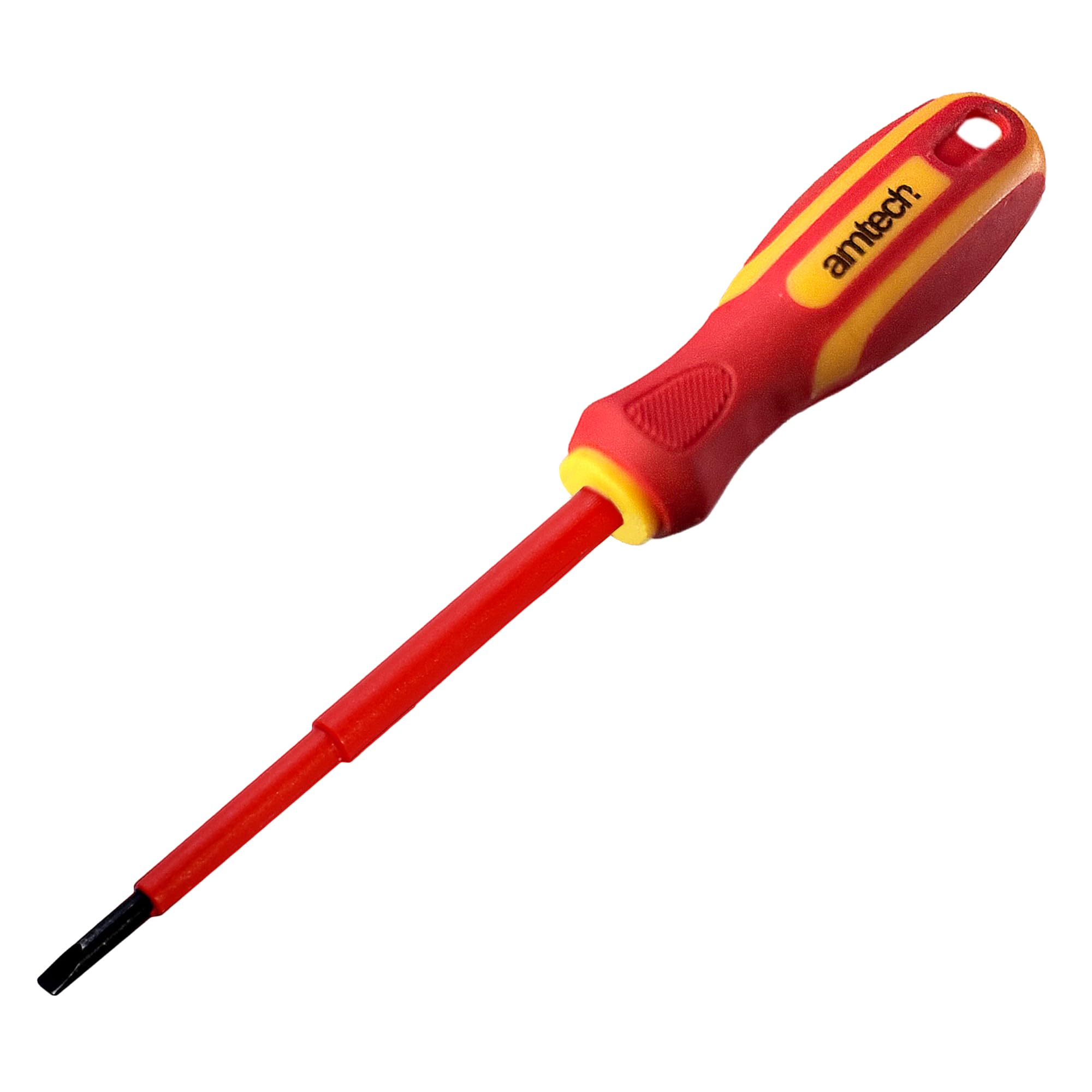 Amtech Yellow & Red Slotted 4 × 100 Mm Vde 1000 V Electrical Screwdriver, Chrome Vanadium Shaft With Insulated Sheath & Dual-Colour Handle, Certified En Iec 60900