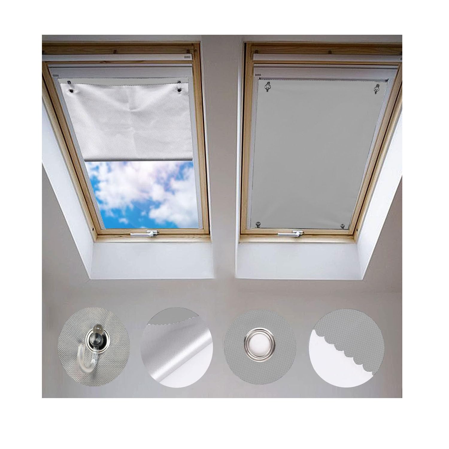 Johgee Dachfenster Rollo Thermo Sonnenschutz Silberbeschichtung Verdunkelungsrollo für Dachfenster GGU GGL GPU GPL GHU GHL GTU GTL GXU GXL (ohne Bohren mit Saugnäpfen,Größe 48x93cm), Grau