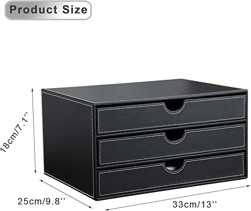 Miniatura 3 de KINGFOM Caja organizadora grande de 3 capas y 3 cajones con estructura de madera triple y cuero de 13 x 25 pulgadas (marrón)