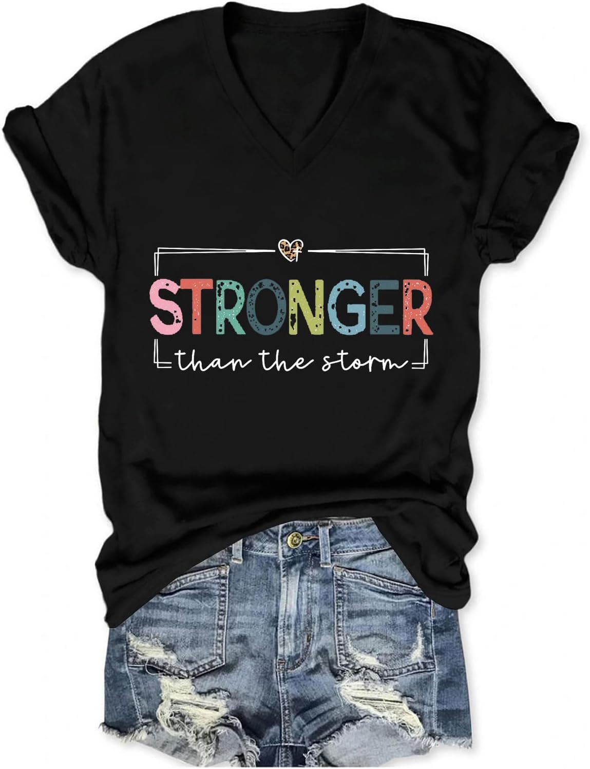 Women Stronger Than The Storm Shirt Inspirational Motivational Shirt Easter Religion V Neck Trendy Faith Tee Top