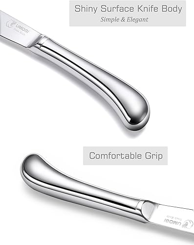 Miniatura 6 de UMOGI Juego de 8 cuchillos para carne  Hoja y mango pulido brillante  Acero inoxidable de alta calidad  Apto para lavavajillas  Borde recto no