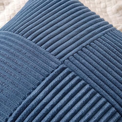 Image of MIULEE Dusty Blue Decorative Throw Pillow Covers 18x18 Inch for Couch Bed Sofa Pack of 2 Coastal Boho Farmhouse Throw Pillows Soft Cross Corduroy Patchwork Textured Cushion Cases