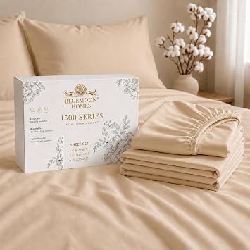 Bluemoon Homes Queen Size 4 Piece Sheet Set - 100% Egyptian Cotton Sheets - Premium, Breathable & Cooling - Hotel Quality Bedding Set - 16" Deep Pockets, Queen Sheet - Beige