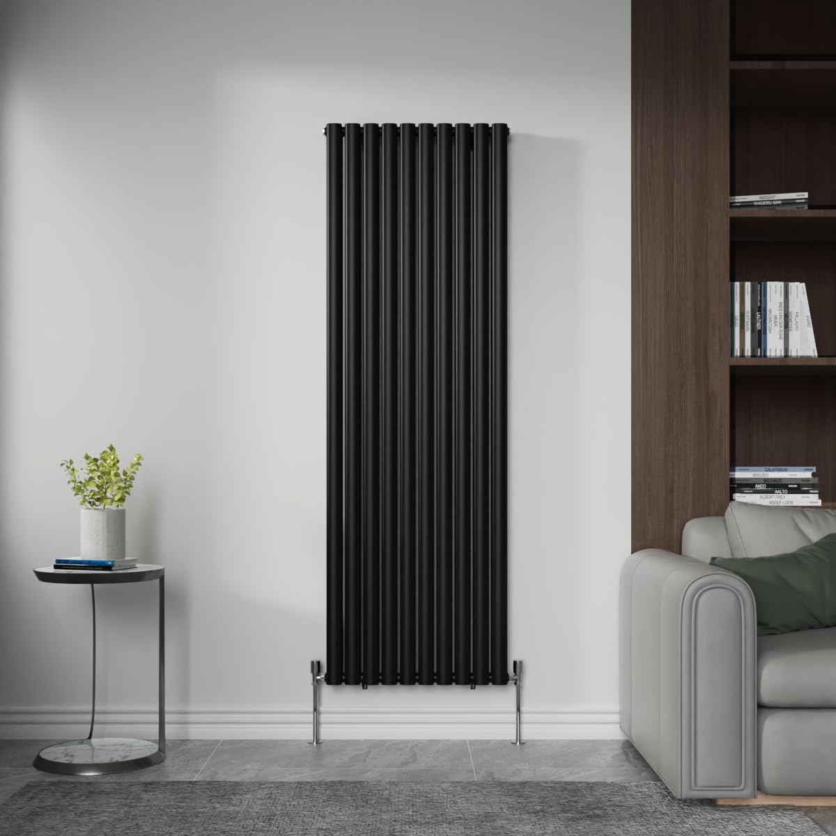 NRG Vertical Oval Radiator Double Panel Black 1800mm x 590mm with Valves