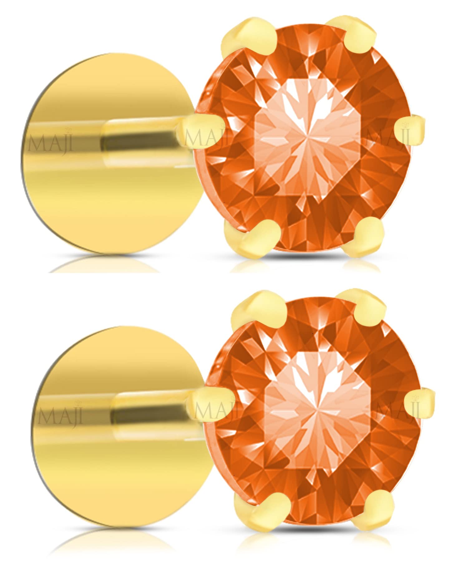 MAJI by GEHLOT Combo Round Teeth Shape Diamond | Pure Gold | Piercing Pair Nose Pins Studs/Earring For Women And Girl - 2 unit (Orange) (B0BMQNWG65) Amazon Price History, Amazon Price Tracker
