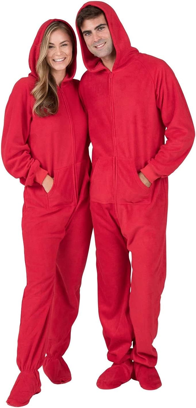 Footed Pajamas - Adult Fleece Hoodie One Pieces | One-Piece Pajama Jumpsuits for Men and Women Pjs | Unisex