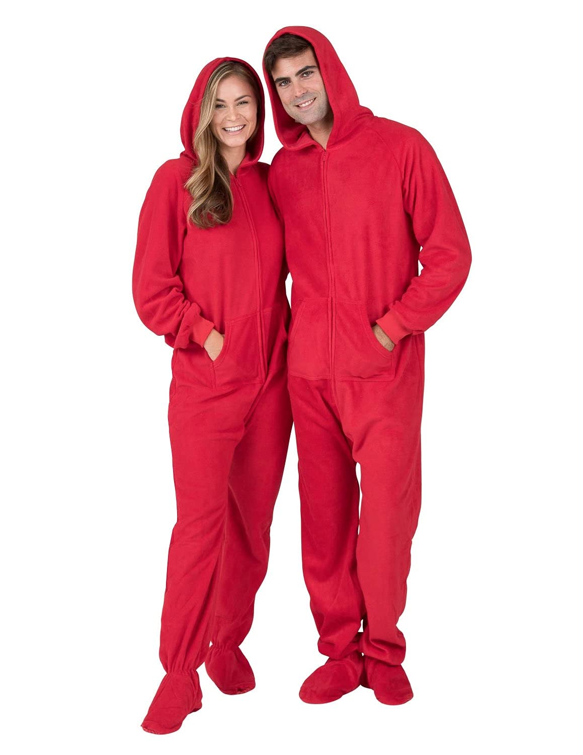 Footed Pajamas - Adult Fleece Hoodie One Pieces | One-Piece Pajama Jumpsuits for Men and Women Pjs | Unisex