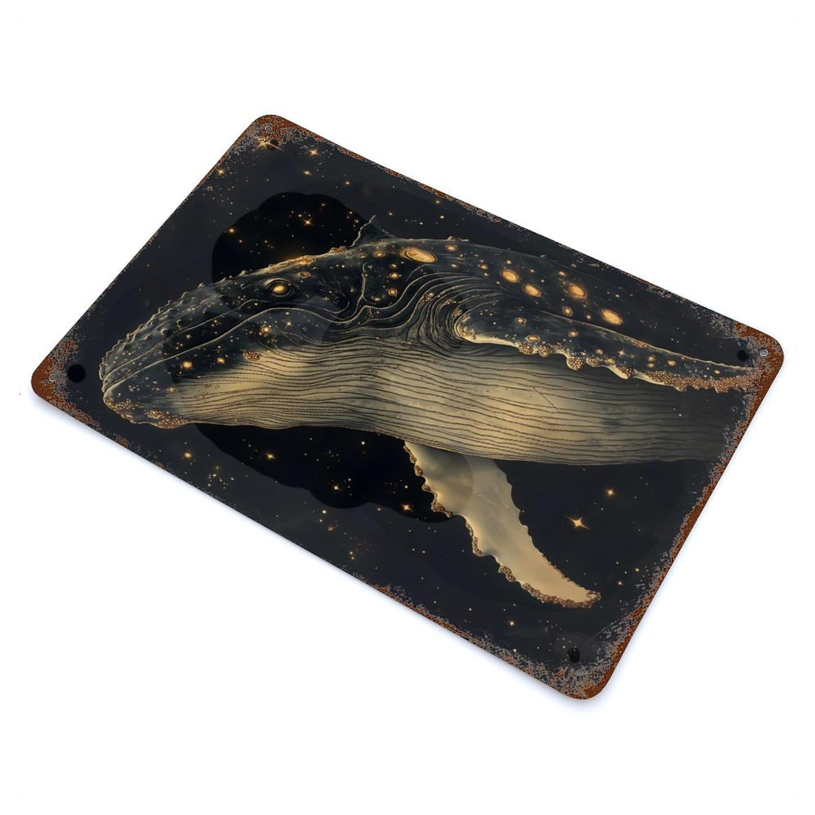 Cosmic Whale Rusty Metal Tin Sign 11.8"x7.9", for Shed, Workshop And Garage Wall Decor, Shabby Chic Decor
