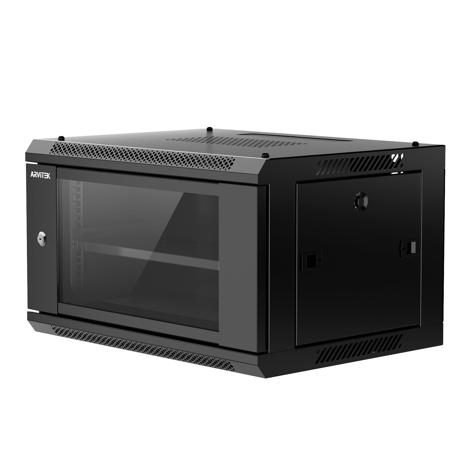 Gabinete de servidor de montaje en pared 6U con puerta de vidrio de bloqueo, paneles laterales extraíbles, profundidad de 17.7 pulgadas, gabinete de red para equipos de TI de 19 pulgadas
