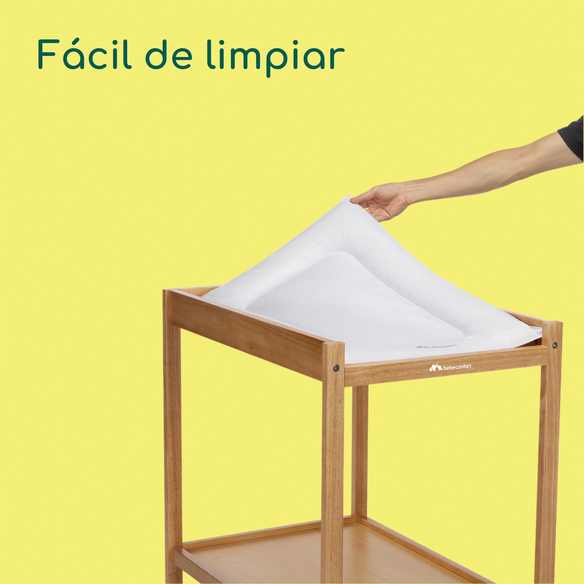 Bebeconfort Daisy, Cambiador Bebé Mueble, 0-12 M (11 kg), Cambiador Incluido, Impermeable, Fácil Limpieza & Montaje, Seguridad Garantizada, Fácil Acceso al Bebé, Estante, Madera Natural