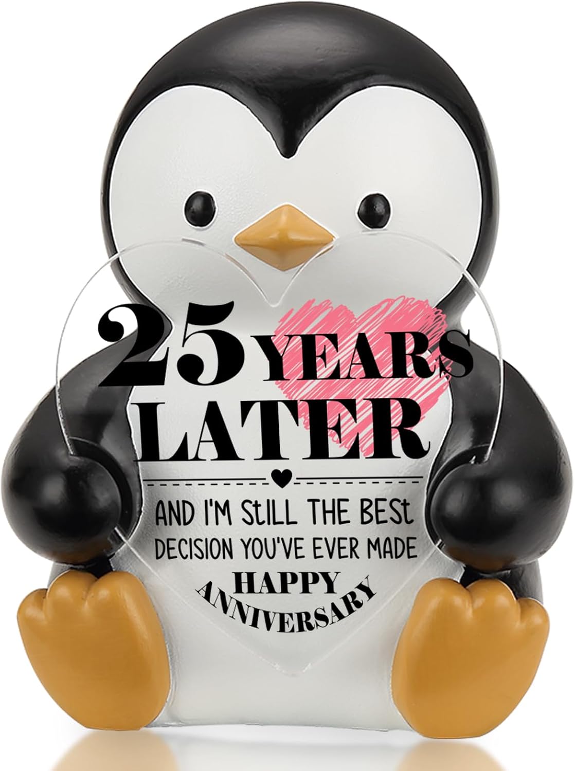 25 Year Anniversary Penguin Figurine Gift for Wife Husband, Funny Love Desk Decor for Partner, Romantic Appreciation Gift for 25th Anniversary Marriage Relationship Desk Display PF173